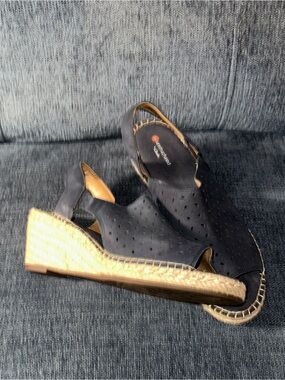 Unstructured by Clarks  Navy Perforated Espadrille Wedge Sandals